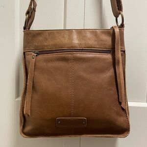 Lucky Brand Genuine Leather Raya Crossbody Shoulder Bag Purse Brown Tan Boho